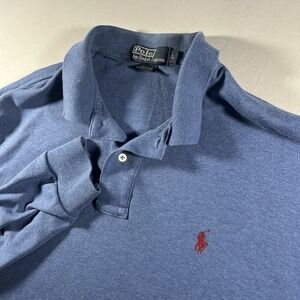 Mens Polo Ralph Lauren Long Sleeve Polo Shirt Blue Red Pony Size L Classic